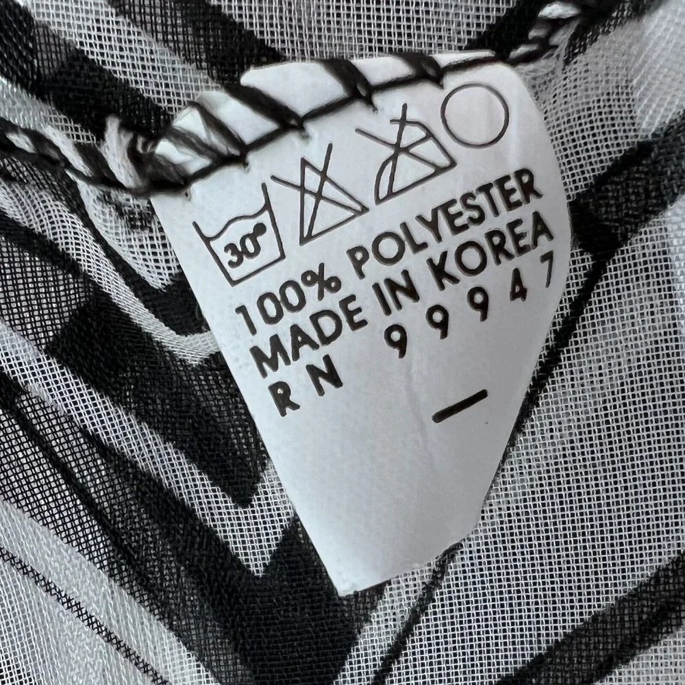 Womens Vintage Black & White Silky Stripe Geometric Star Design Polyester Korea‎